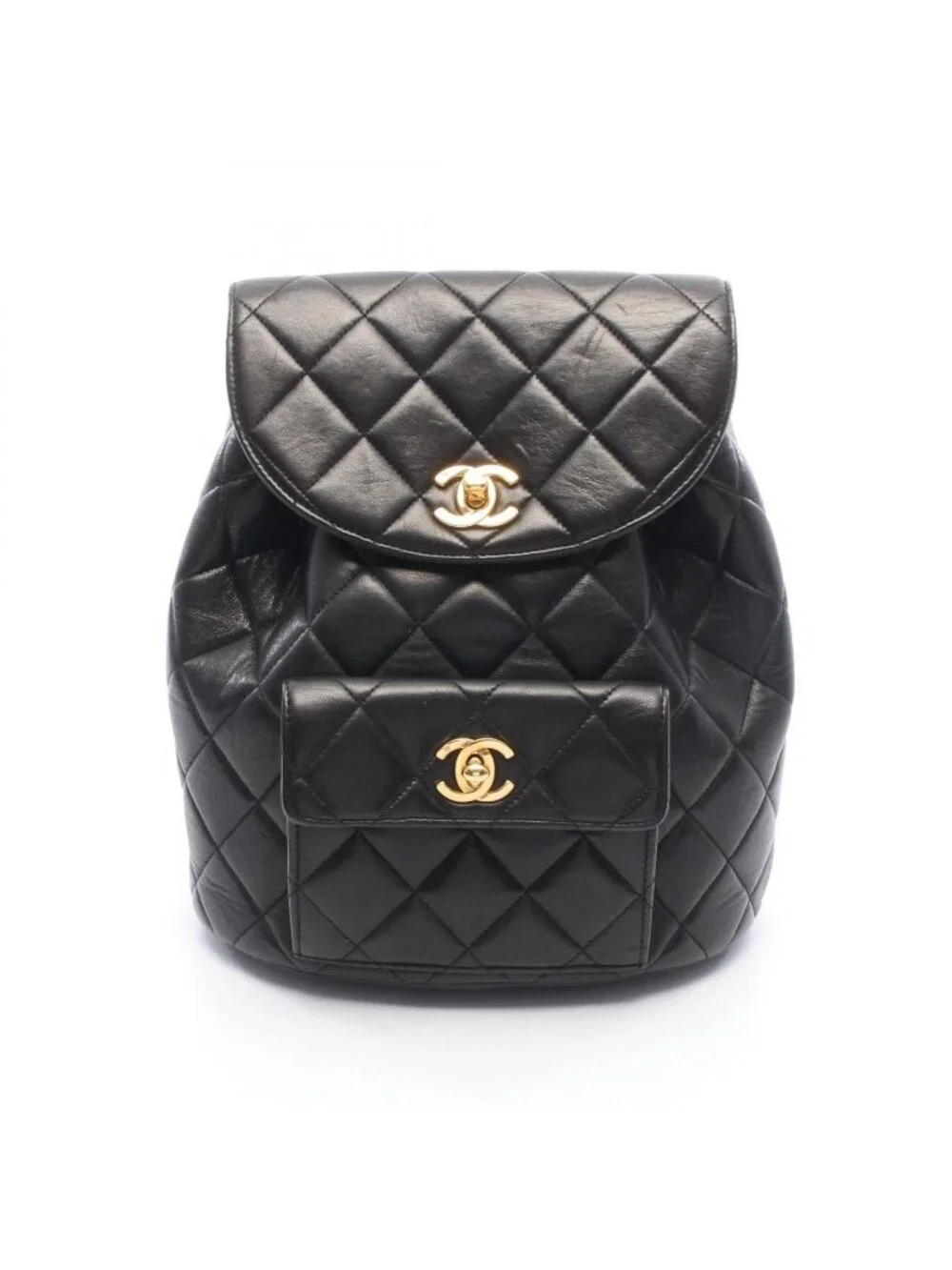 Chanel Backpack Quilted Black Lambskin Double Turnlock